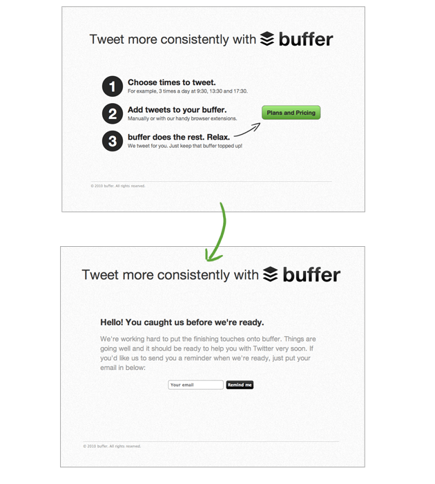 minimum viable product mvp example — buffer landing page